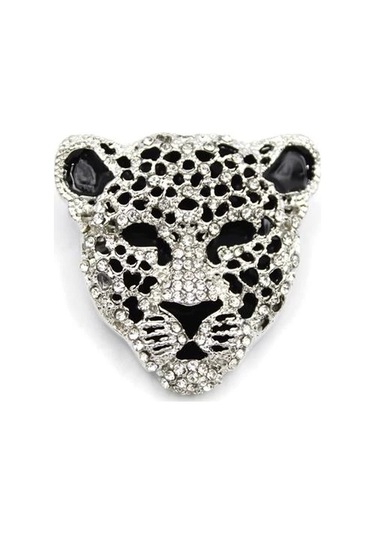 Leopar Broş - Gümüş Çok Renkli