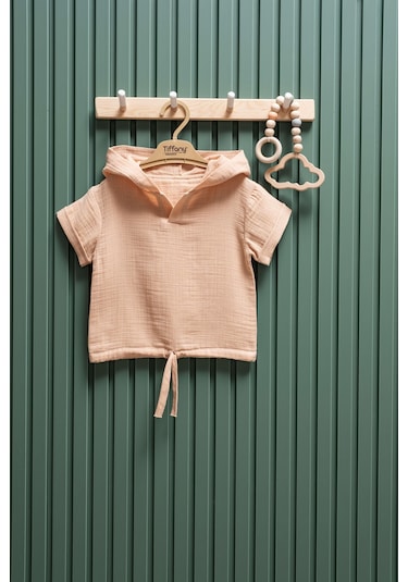 Miababy Unisex Müslin Kapüşonlu Tişört 6 Ay 3 Yaş %100 Pamuk Bej