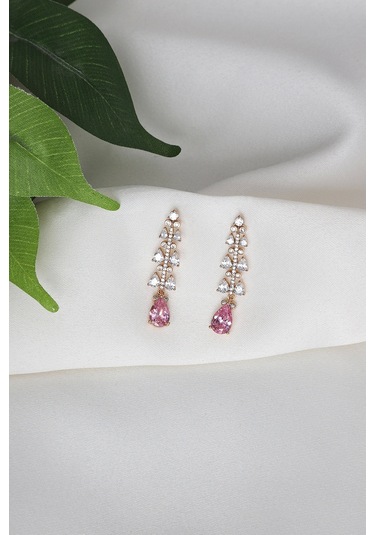 Mrs Flower Pembe Zirkon Taşlı Rose Küpe Çok Renkli