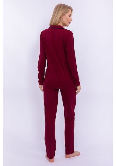 Pierre Cardin 7717 Gömlek Model Kadın Pijama Takım Bordo