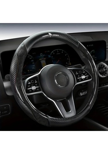 Chuangyinshop Gray Deri Direksiyon Kılıfı - Ahşap Desen Karbon Fiber Mikrofiber 14 1/2-15 İnç Konforlu Kaymaz Gri