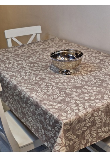 Elyaflı Pvc Muşamba - Desenli Silinebilir Masa Örtüsü Krem Fnt1248 Kahverengi