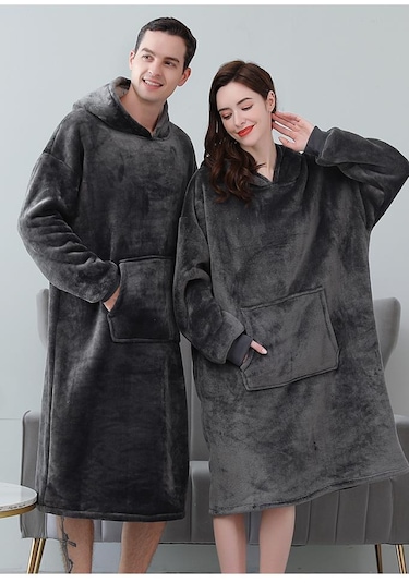 Wellsoft Kapşonlu Giyilebilir Tv Battaniyesi Unisex Over Size - Antrasit Beyaz