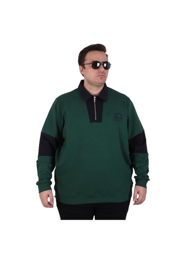 Starbattal Büyük Beden Polo Yaka Fermuarlı Sweat Double Face 25709 Neftı Neftı