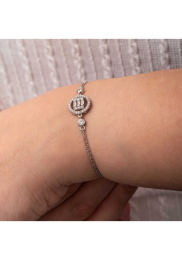 Gümüş Yuvarlak Baget Taşlı Kadın Bileklik Gümüş