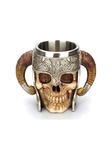Ortaçağ Viking Savaşçı Kafatası Tasarımlı Kupa Bardak Koleksiyonluk Ve Tematik Hediye Çok Renkli