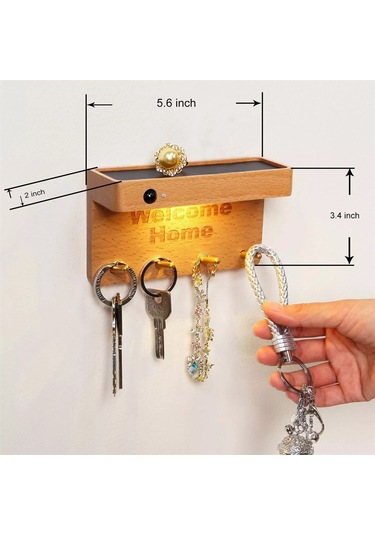 Yaozixa Ahşap Anahtar Tutucu, Hareketli Sensörlü Led Işık, Şarj Edilebilir Manyetik Duvar Aydınlatması Kahverengi Haki