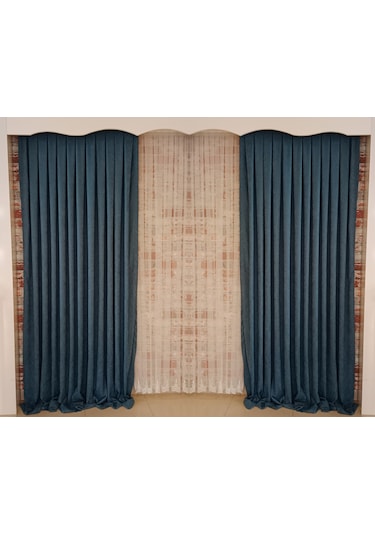 Petrol Mavisi Renk Fon Kadife Perde Çift Kanat 1/3 Sık Pileli Dikim V-33 Petrol Mavisi