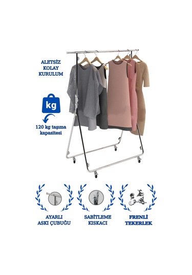 Katlanabilir Seyyar Tekerlekli Kromaj Kaplı Orta Stand - Krom