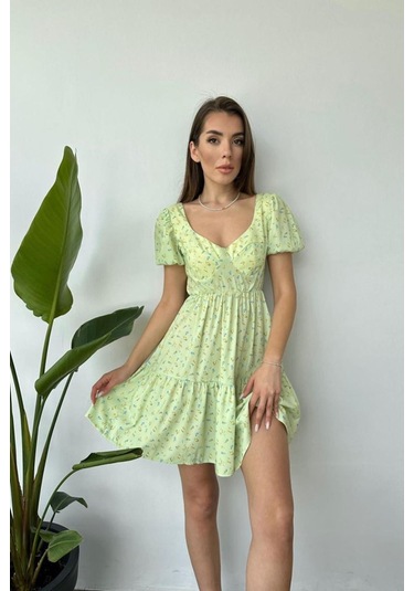 Yeşil Sırt Dekolteli Elbise Yeşil