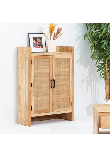 Evora Rattan Detaylı Masif Büfe Ceviz