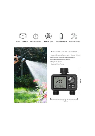 Shopytech Çift Çıkışlı Dijital Sulama Zamanlayıcı Ipx5, Lcd Ekranlı Yağmur Erteleme A/b Bağımsız Pro