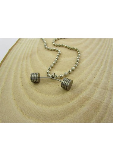 Ağırlık Halter Zincirli Erkek Çelik Kolye 3 Boyutlu Dck02 Beyaz