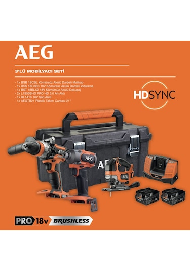 Aeg 3'lü Mobilyacı Seti 18v 5ah Matkap+vidalama+dekupaj