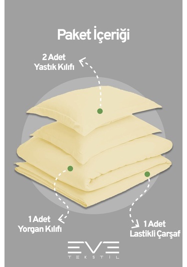 Eve Tekstil %100 Pamuk Ranforce Çarşaflı Yastık Ve Yorgan Kılıflı Çift Kişilik Nevresim Takımı 200x220 Cm Sarı