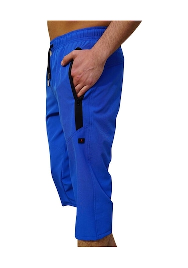 Saks Diz Altı Uzun Model Su İtici Özellikli Likralı Esnek Kumaş Erkek Plaj Deniz Kapri Şort - 941-saks 001