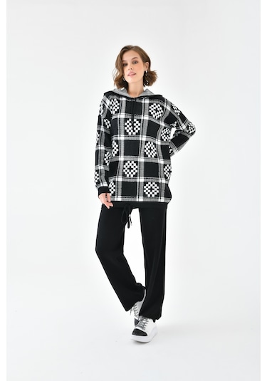 Ftz Women Kadın Dama Desenli İkili Takım Siyah 20604-siyah Siyah