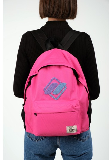 Pembe Önü Nakışlı Laptop Bölmeli Unisex Sırt Çantası Okul Çantası Back To School pembe