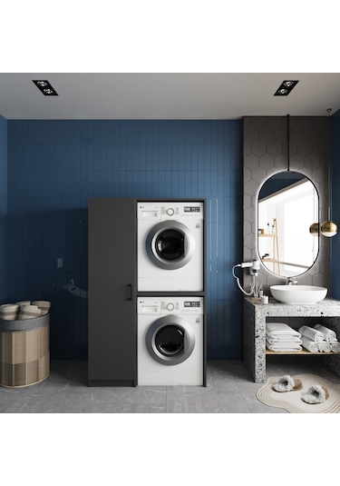 Almera Çamaşır Ve Kurutma Makinesi Dolabı Banyo Dolabı Füme Antrasit