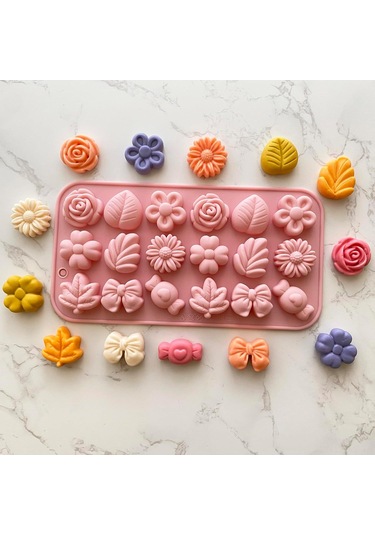 Shineyee 18 Bölmeli Silikon Kalıp Seti: Çiçek, Yaprak Ve Fiyonklu Tasarımlarla Pasta Ve Çikolata Yapımı İçin İki Parça Diğer