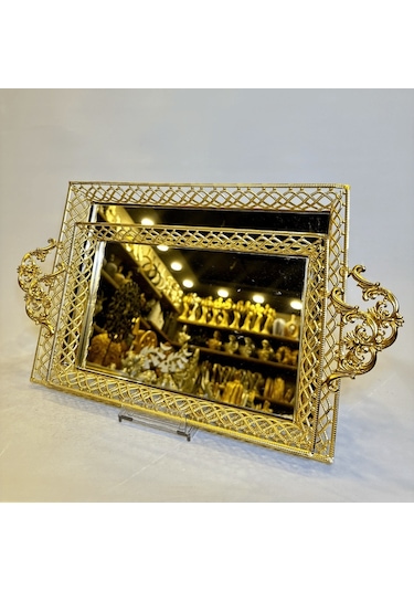 2'li Şeritli Metal Aynalı Tepsi Gaga-047