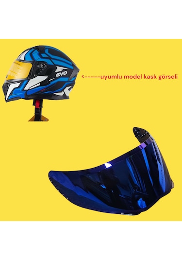 Evo 906 Çene Açılır Kask Camı Mavi Aynalı-2471 Mavi Cam