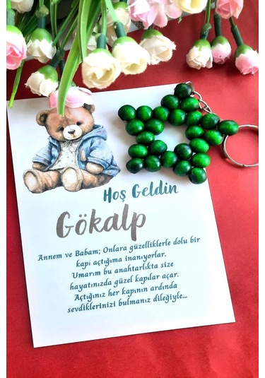30 Adet Ayıcıklı Ahşap Yıldız Anahtarlık - Bebek Mevlid Hediyesi
