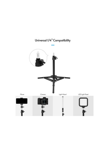 Ayarlanabilir Video Işık Standı Tripod Standı 2 Bölümlü 50 Cm Yük Kapasitesi 1,5 Kg Evrensel 1/4 İnç Arayüzlü Video Led Işık Telefon Tutucu Kamera Siyah