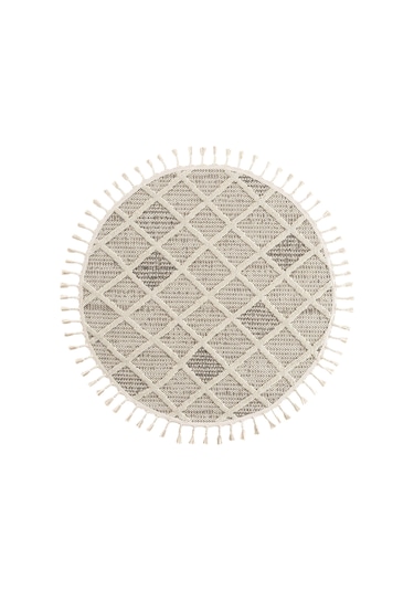 Cool Halı Bress 1411 Krem Kolay Kullanım Hav Toz Vermez Hasır Dokulu Bukle Örgü Modern Yuvarlak Halı