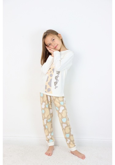 Kız Çocuk Orta Kalınlıkta Basic Baskılı Pijama Takımı Gri