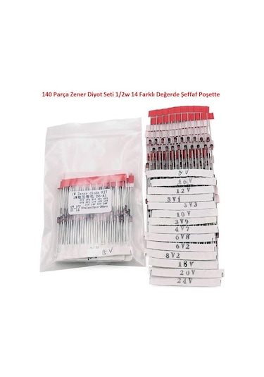 140 Parça Zener Diyot Seti 1/2w 14 Farklı Değerde Şeffaf Poşette