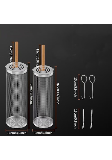 Sones Ahşap Saplı Küçük Paslanmaz Çelik Tekerlekli Izgara Sepeti Flip-top Kapaklı Barbekü Kafesi