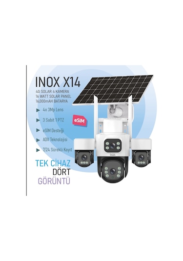 Inox 3mp 4lens Pt Speed Dome 3.6mm Wıfı Kablosuz Ip Solar Kamera E-sim X14