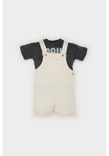 DeFacto Erkek Bebek 2'li Takım Baskılı Kısa Kollu Tişört Salopet Tulum B8079A525SMAR202 Antrasit