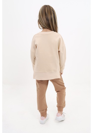 Toontoy Kız Çocuk Nakışlı Eşofman Takım Bej