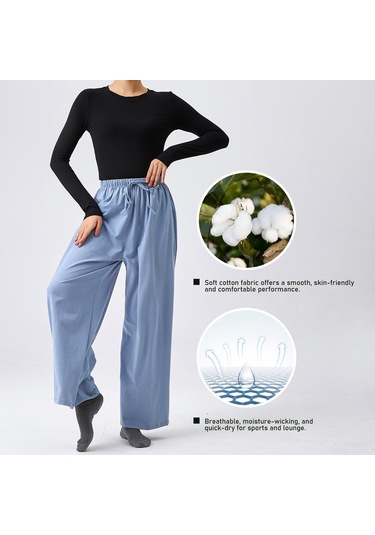 Teltree Kadınlar Pamuklu Yoga Spor Eşofman Pantolonu, Geniş Bacak, Kayışlı Şıkkı, Çift Cepli, Yoga-dans-fitness İçin Tam Boy Turkuaz