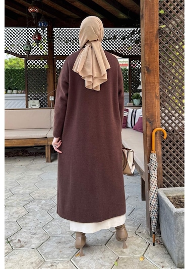 Rabia Şamlı Yakut Angora Triko Kap Kahve Çok Renkli