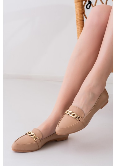 Kadın Lorena Ten Sivri Burun Zinçir Tokalı Günlük Babet Ten Rengi