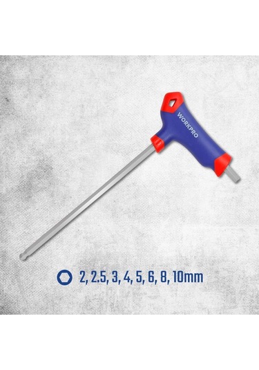 Workpro Wp200542 8 Parça Cr-v Top Başlı T Tipi Uzun Profesyonel Allen Anahtar Takımı