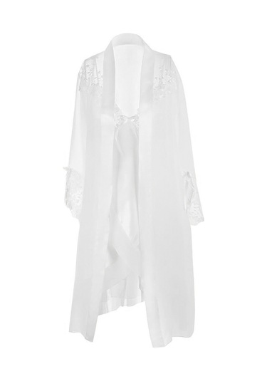 NBB Kadın Ekru Fantezi Saten Gecelik Sabahlık Takım