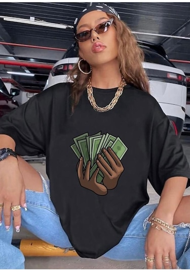 Unisex Siyah Oversize Baskılı Tshirt SIYAH