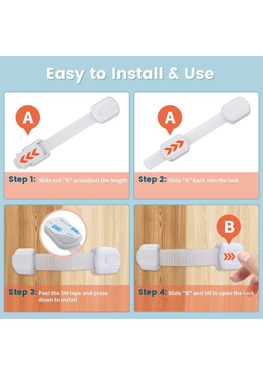 Hangfox Çocuk Güvenliği Dolap Ve Çekmece Kilitleri, Plastik-abs Malzeme, Kolay Kullanım, 230mm, Beyaz, 6 Adet/opp Çanta Beyaz