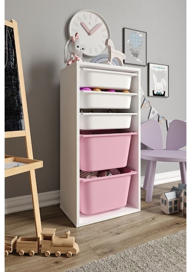 %100 Mdf - Medium Mono 5 Sepetli Oyuncak Dolabı Pembe