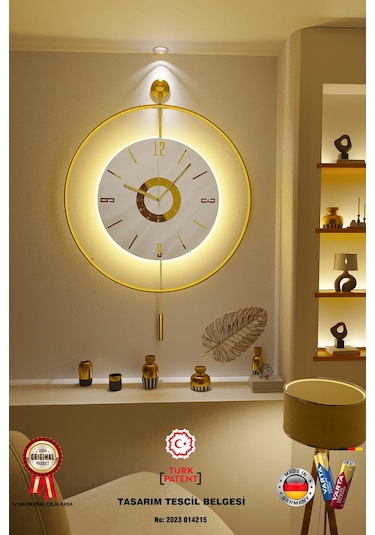 MetaQuartz Aksesuar İskandinav Kadran Gold Büyük Boy 50 x 75 CM 3 Adet Pil Metal (Mobilya) Duvar Saati Gold