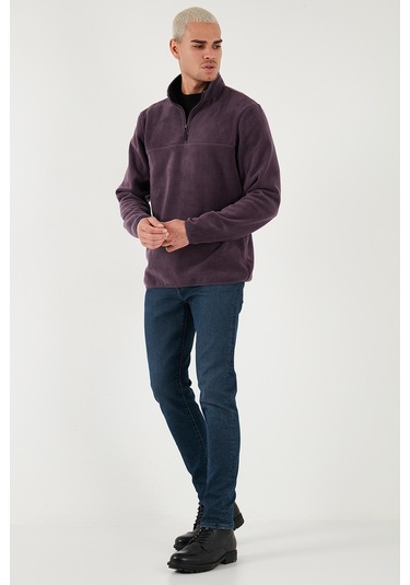 Buratti Regular Fit Anti-Pilling Tüylenme Yapmayan Dik Yaka Kalın Kışlık Şardonlu Erkek Polar 5896700 Mor