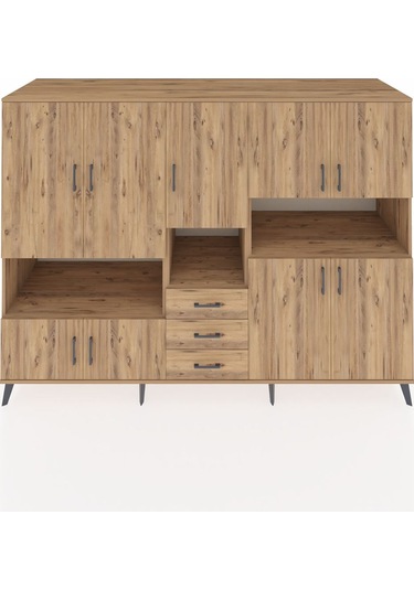 Kronos Dolap 13 Raflı 3 Çekmeceli 9 Kapaklı 220x59x163 Çam-çam Çam-çam