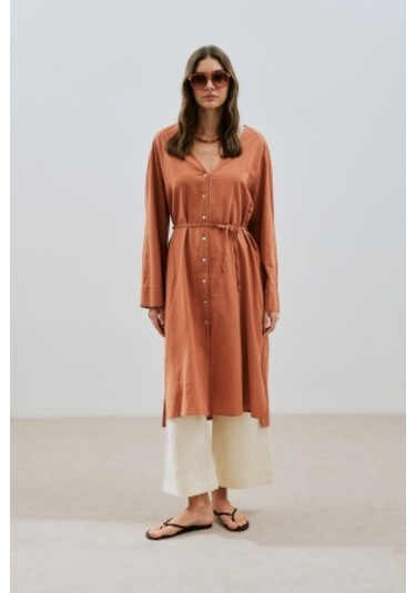Dokulu Düğmeli Uzun Tunik Tarçın Tarçın
