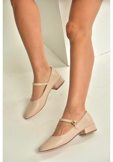 Fox Shoes V250660809 Bej Kalın Alçak Topuklu Kadın Ayakkabı Bej