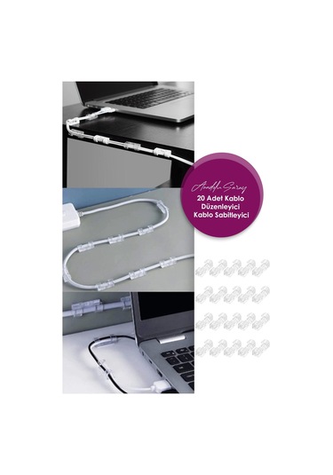 Şeffaf Kablo Sabitleyici Düzenleyici Klips Duvar Fayans Cam Yapışkanlı Kablo Tutucu 20 Adet 20li