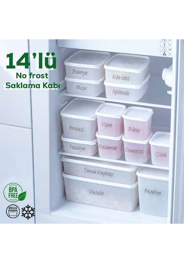 Porsima Çok Amaçlı -20 C Derin Dondurucu Saklama Kabı Seti 14'lü Set Beyaz